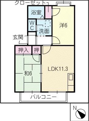 エヴァグリーンハウスA棟(2LDK/2階)の間取り写真