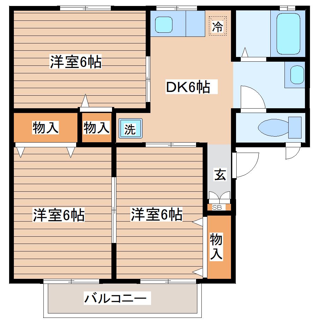 ロイヤルヴィレッジ名取I(3DK/2階)の間取り写真