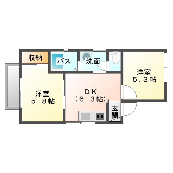チェリーコーポ(2DK/2階)の間取り写真