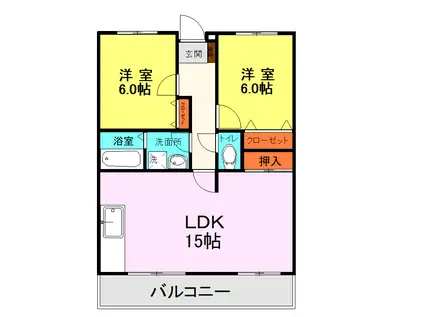 ベルフラワーハイツ城南(2LDK/1階)の間取り写真