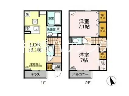 西臺 稀 上ノ臺(2LDK/1階)の間取り写真