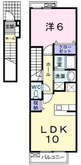 ラ・ウィンディ(1LDK/2階)の間取り写真