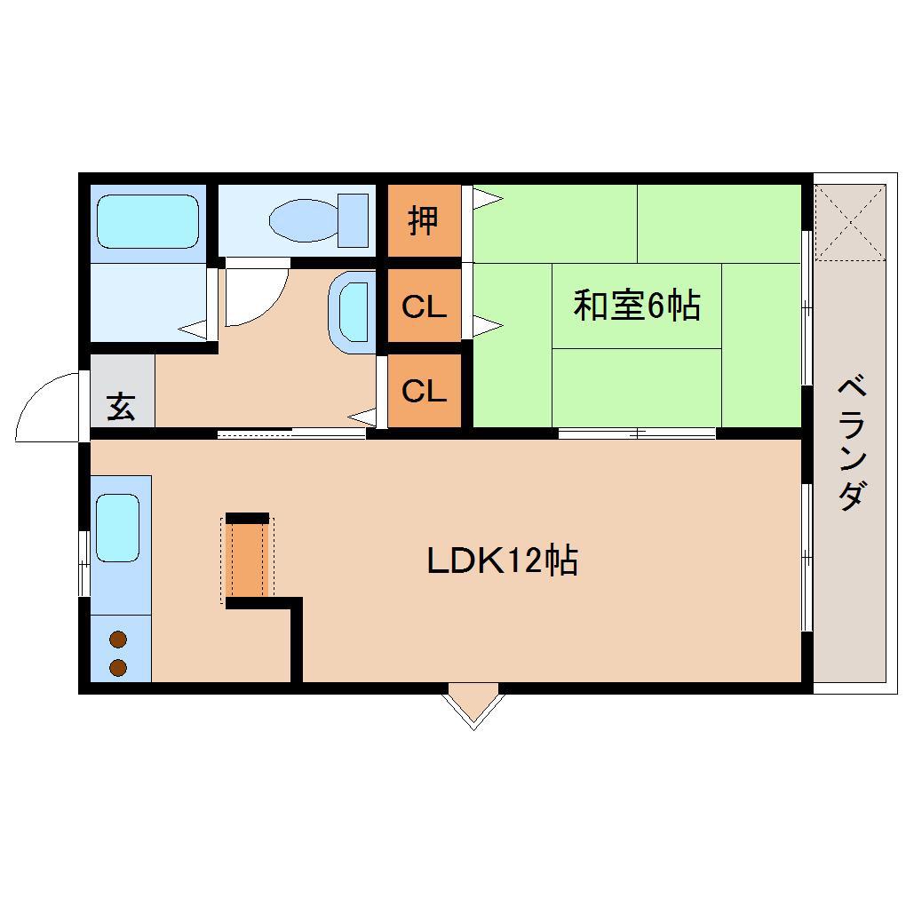 ファミール西大寺(1LDK/2階)の間取り写真