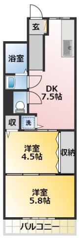 ハイデンス伊代(2DK/4階)の間取り写真