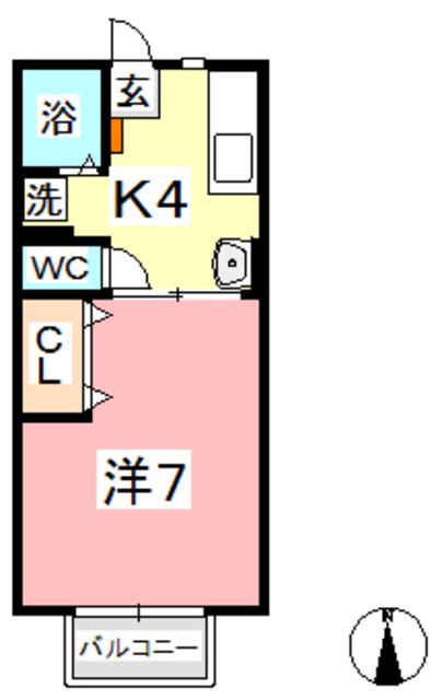 グリーンヒルズM棟(1DK/1階)の間取り写真
