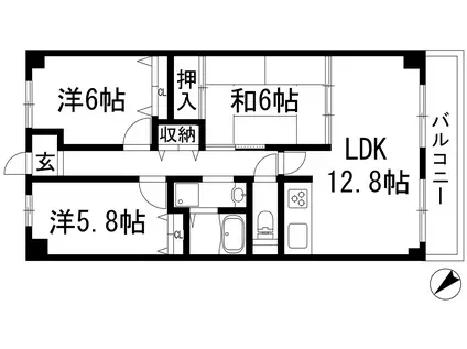 ヴィオレット宝塚(3LDK/5階)の間取り写真