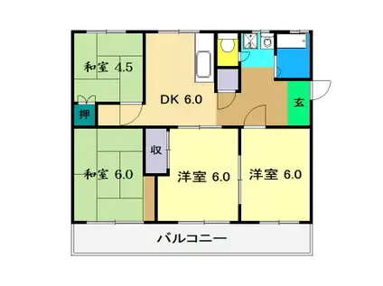 山崎マンション(4DK/1階)の間取り写真