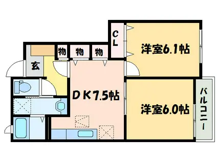 ガーデンヒルズ吉岡(2DK/1階)の間取り写真