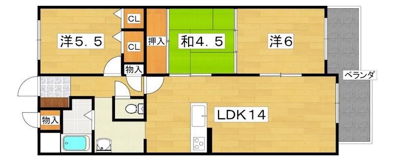 日光ハイツ香里第5(3LDK/10階)の間取り写真
