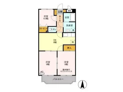 東武日光線 新栃木駅 徒歩6分 3階建 築28年(3DK/3階)の間取り写真