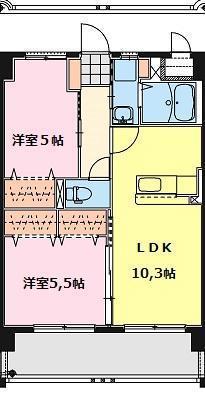 ヴィラ ミモザ(2LDK/2階)の間取り写真