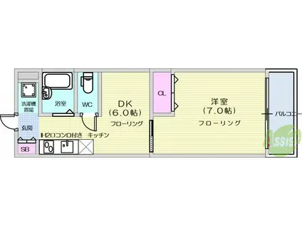 ダイリ長町ビル(1DK/3階)の間取り写真