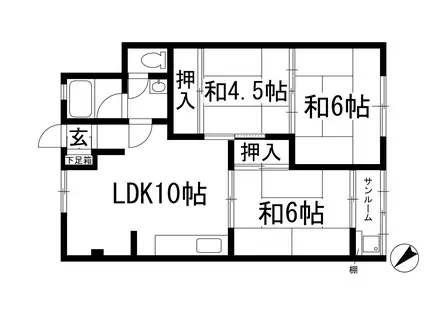 宝塚第一コーポラス(3LDK/2階)の間取り写真