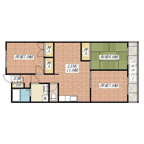 パステル新堂(3LDK/1階)の間取り写真