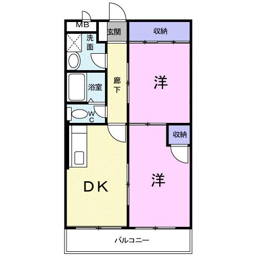 アルメリア一宮(2DK/2階)の間取り写真