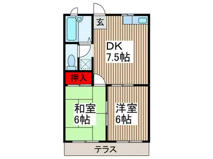 サンクリーンハイツA棟(2DK/1階)の間取り写真