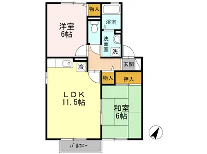 サンスカイ三城B(2LDK/2階)の間取り写真