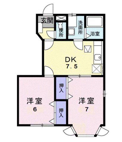 グランディール堀越 IIB(2DK/1階)の間取り写真