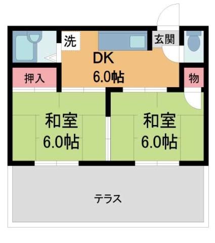 ファミール仁川I(2DK/1階)の間取り写真