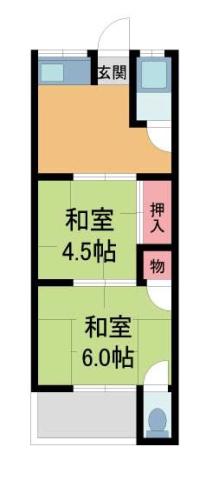 阪急宝塚線 売布神社駅 徒歩10分 2階建 築52年(2DK/2階)の間取り写真