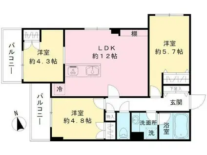 COEUR BLANC八幡山(3LDK/3階)の間取り写真