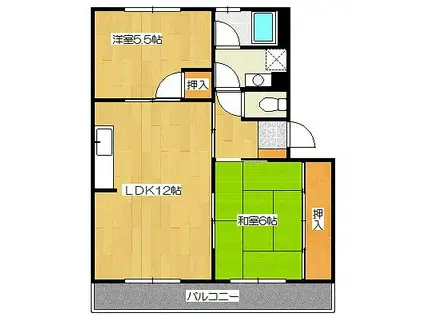 戸渡ハイツ(2LDK/2階)の間取り写真