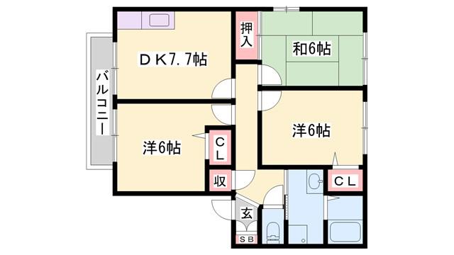 DRけやき B棟(3DK/2階)の間取り写真