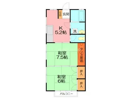 クリーンヒルス(2DK/2階)の間取り写真