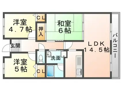 ヴィオラ千里(3LDK/4階)の間取り写真