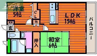 グリーンビレッジ北方(2LDK/3階)の間取り写真
