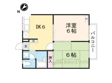 グランディーナ左京(2DK/1階)の間取り写真