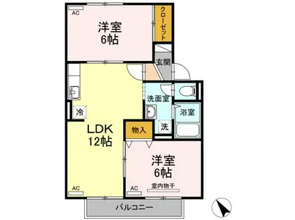 サン・ルミエール D(2LDK/2階)の間取り写真