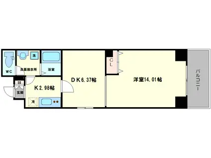 ユニーク靱公園前(1LDK/3階)の間取り写真