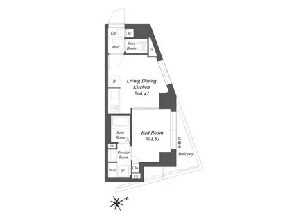 ブランシエスタ品川大井町パークエッジ(1DK/4階)の間取り写真