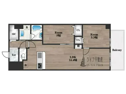 プレサンスNEO新深江リュミエル(2LDK/6階)の間取り写真