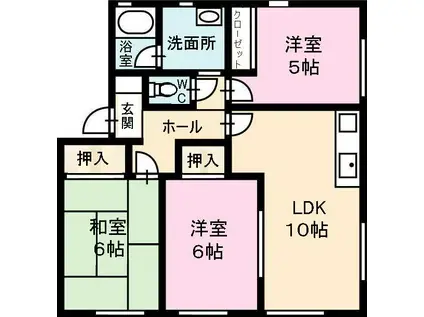 ブルームヒルズB棟(3LDK/2階)の間取り写真