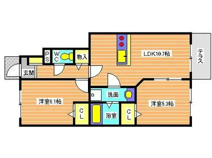 フォンターナ江井島(2LDK/1階)の間取り写真