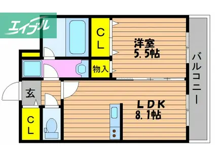 ハートフル医大西(1LDK/5階)の間取り写真