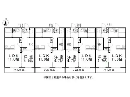 ベルフールB(1LDK/1階)の間取り写真