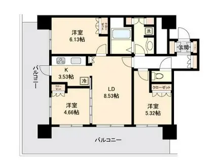 リボンシティコミュニティ(3LDK/8階)の間取り写真