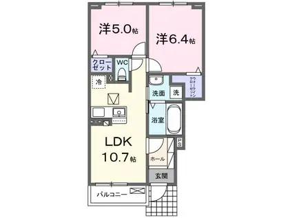 アルバ A(2LDK/1階)の間取り写真