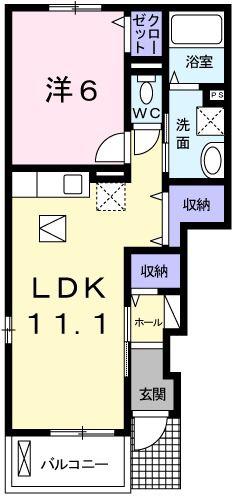 ホワイトローズ(1LDK/1階)の間取り写真