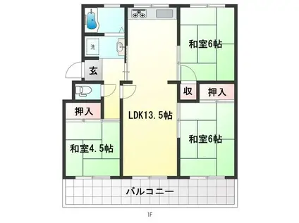 名谷6団地23号棟(3LDK/3階)の間取り写真