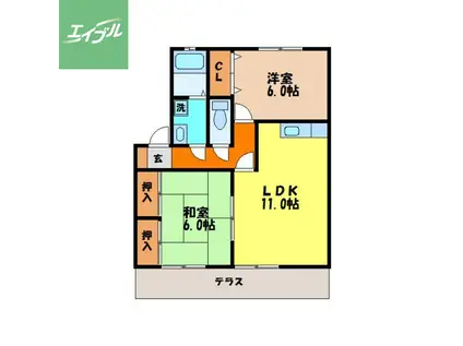 エスポワールくるり(2LDK/1階)の間取り写真