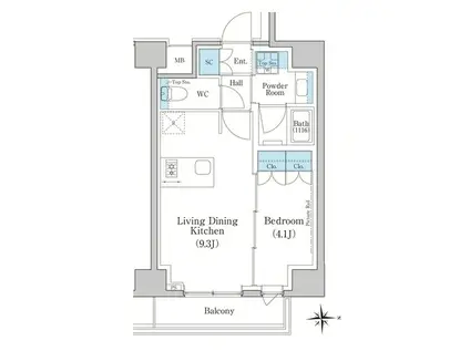 スタイリオ新丸子ノース(1LDK/9階)の間取り写真