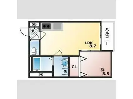 GRANDIR津久野(1LDK/2階)の間取り写真