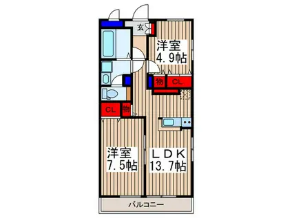 ウエスト SING(2LDK/1階)の間取り写真