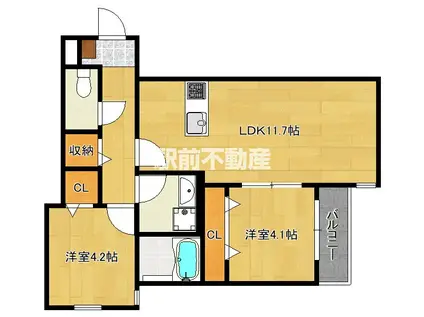 CALME HILLS高宮(2LDK/1階)の間取り写真