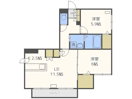 リヴェール発寒(2LDK/3階)の間取り写真