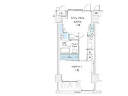 ジェイピーノイエ横浜平沼(1LDK/9階)の間取り写真
